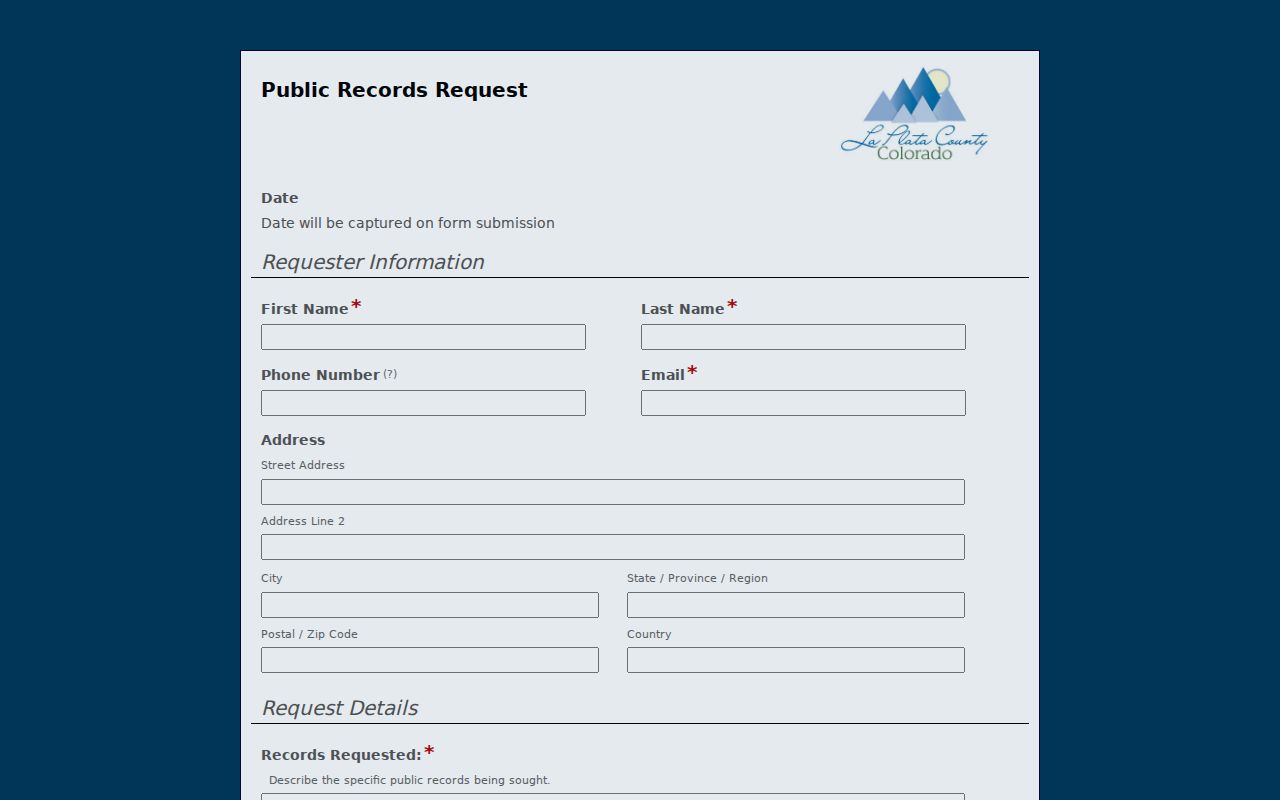 La Plata County warrant lookup public records request