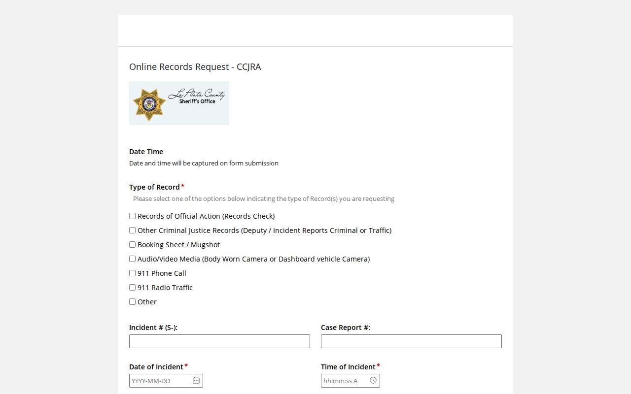 La Plata County outstanding warrant criminal justice records request