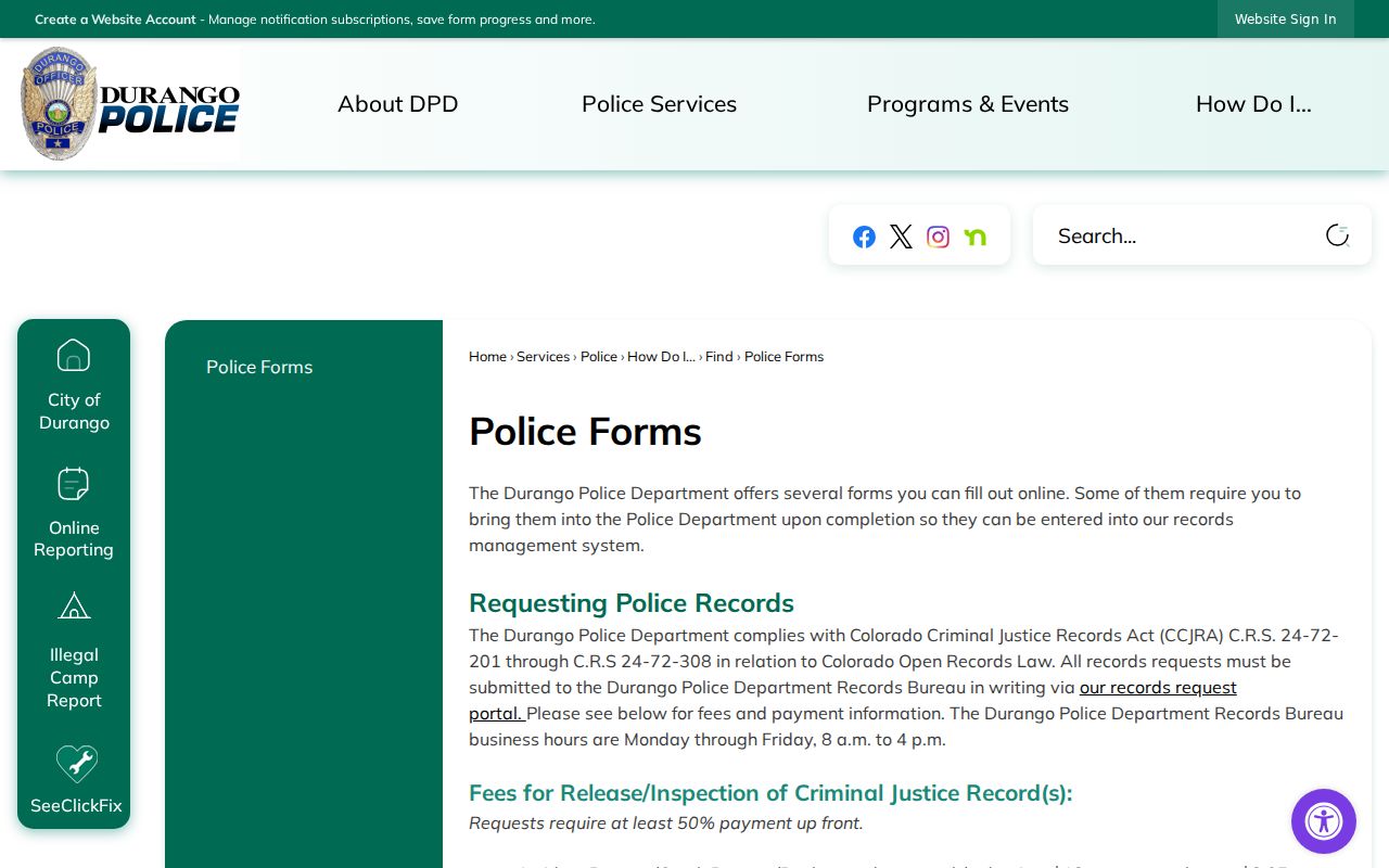 La Plata County bench warrant municipal records request page