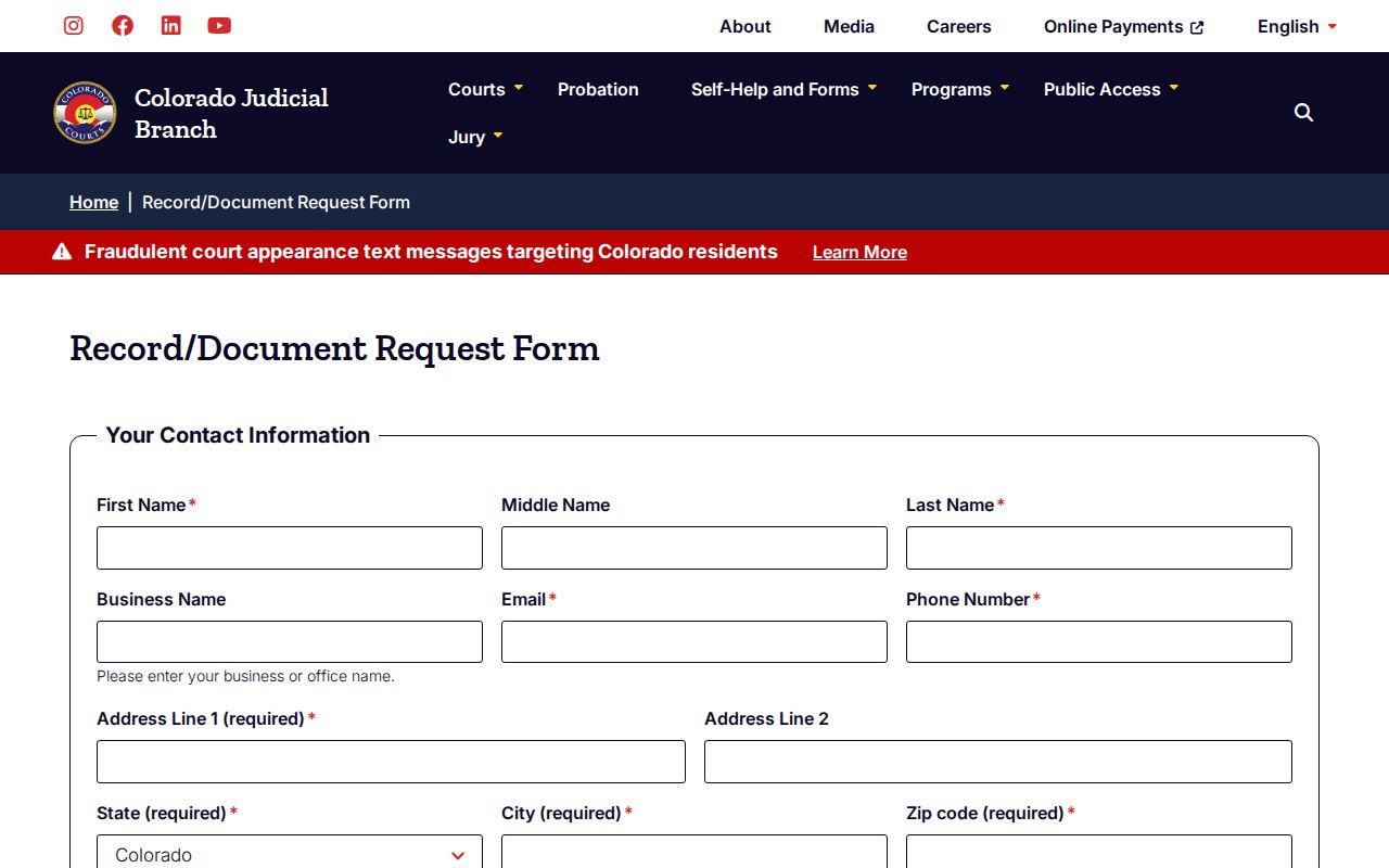 La Plata County warrant record request form