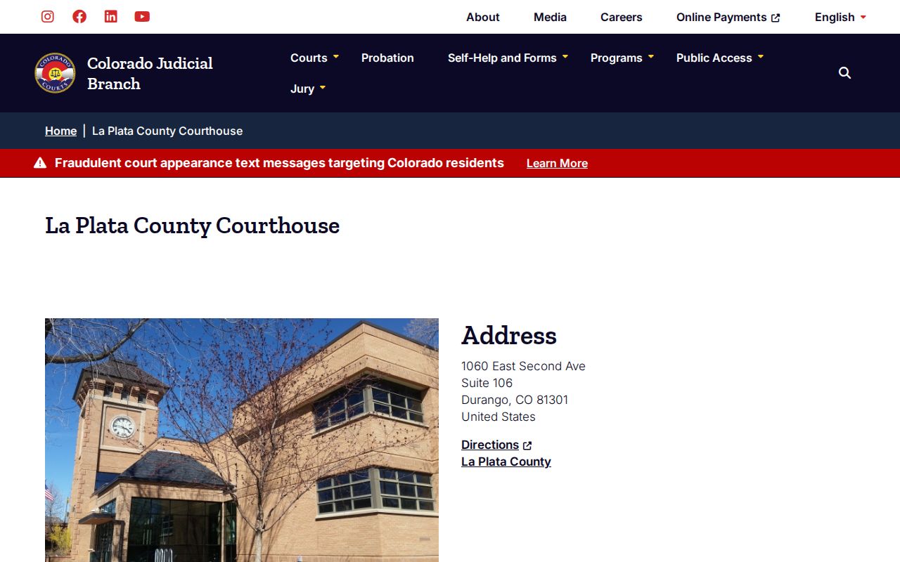 La Plata County warrant courthouse hours