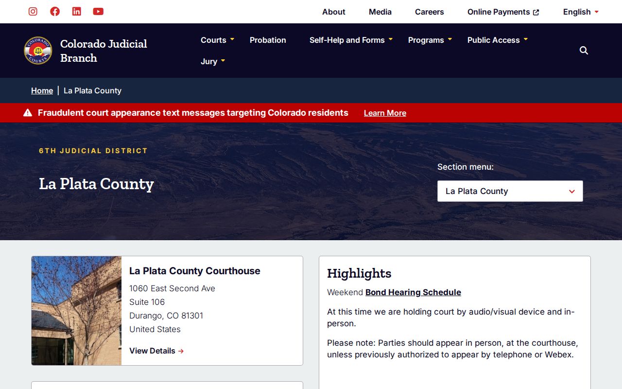 La Plata County warrant records court page